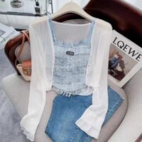 ✿ có hàng sẵn ✿ váy chống nắng toàn thân ♠Áo Khoác Cardigan Ngắn Chống Nắng Chất Liệu Chiffon Thời Trang Mùa Hè Cho Nữ#39; S Khăn Choàng Mỏng Với Váy Hai Dây Áo Khoác Ngoài Cổ Tích✩