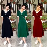 ( CỠ LỚN 60-90KG ) ĐẦM THUN DÀI TRƠN PHỐI CỔ  TRẮNG BIGSIZE