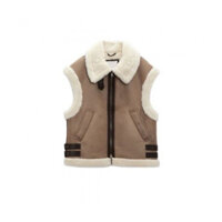 [ Có sẵn] Áo khoác nữ da lộn gile form rộng lót lông Z.a..