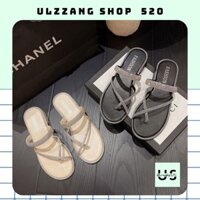 ( Có sẵn ) Dép xỏ ngón quai chéo đính đá 2 màu đen kem mềm mại êm chân kiểu dáng phong cách Hàn Quốc Ulzzangshop520