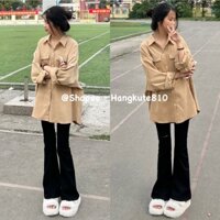 ( Có size ) Áo Sơ mi 2 túi màu nâu vàng siêu tôn da , Sơmi đi học From rộng dễ phối đồ