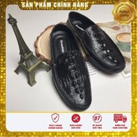[ Có Video] Giày Lười Nam Vân Cá Sấu Da Thật 100% - Màu Đen