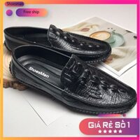 [ Có Video] Giày Lười Nam Vân Cá Sấu Da Thật 100% - Màu Đen