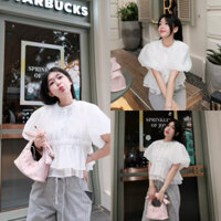 @𝐜𝐡𝐞𝐫𝐫𝐲𝐨𝐫𝐝𝐞𝐫 [CÓ SẴN] Áo Crotop Voan Tay Bồng Che Bắp Tay