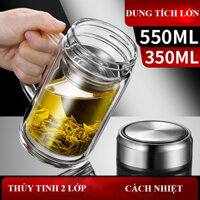[🔥] Cốc pha trà thủy tinh hai lớp chịu nhiệt BT0022, Cốc thủy tinh hai lớp pha trà, Dung tích 350ml - 550ml