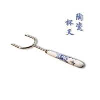 ❈ ❈ Cốc sứ xanh trắng nĩa bằng thép không gỉ giữ cốc gốm tay cầm trà nghệ thuật trà bộ trà đạo zero công thức sẽ vệ sinh 2502L13