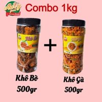 [ Combo 1kg ] Khô Gà Lá Chanh 500gr + Khô Bò Miếng Vụn Lớn 500gr