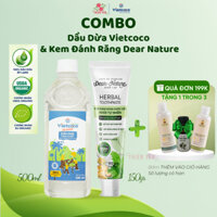 [ Combo 2 Dầu dừa tinh khiết ép lạnh hữu cơ Vietcoco & Kem đánh răng thảo mộc Dear Nature ]