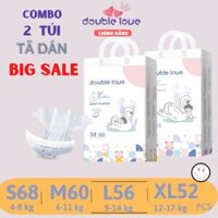 [ Combo 2 Túi Tã Dán Double Love ]  Đủ Size S68 - M60 - L56 - XL52 Bỉm công nghệ Mỹ, an toàn, chất lượng