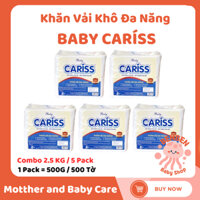 ( Combo 5 Gói - 2.5 KG ) Khăn Vải Khô Đa Năng BABY Cariss - 500 Tờ x 19 Cm