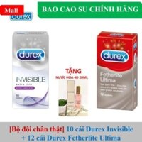 * COMBO Bộ đôi chân thật 12 bcs siêu mỏng Durex Fetherlite Ultima + 12 bcs siêu mỏng ôm khít Durex Insivible 001