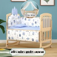 [ CŨI + MÀN +QUÂY + NỆM + GỐI ] Cũi gỗ HONALIFE đa năng 6in1 cho bé, cũi gỗ thông ghép chung giường ba mẹ