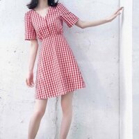 💕 Đầm caro cổ tim form A