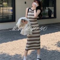 𝒀𝒂𝒏𝒚𝒂𝒏 Đầm Dệt Kim Ôm Dáng Họa Tiết Kẻ Sọc Phong Cách retro Đường Phố Pháp Cá Tính
