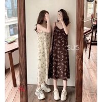 💃 Đầm Hoa Nhí Nữ Cổ V Váy 2 Dây Dáng Dài 2 Màu