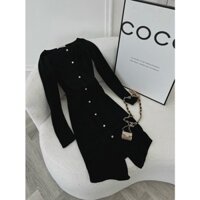 🔛 ĐẦM MIDI BODY ĐEN CỔ BẺ PHỐI NÚT ✨