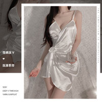 ♥ Đầm ngủ sexy buộc dây ôm sát, dây xếp nếp, bộ đồ ngủ phong cách thuần khiết cho phụ nữ