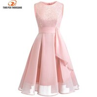 การจัดส่งเคาน์เตอร์ Đầm Ren Cổ Điển Giáng Sinh Đầm Voan Chữ A DỰ TIỆC Màu Hồng Gợi Cảm Không Tay Đầm Midi Nữ Thanh Lịch
