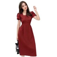 🍒 Đầm thun xòe cổ vuông tay ngắn thắt nơ sau lưng màu đỏ