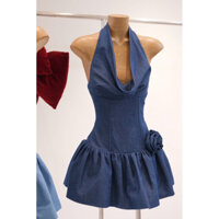 𝐃𝟐𝐓 𝐎𝐅𝐅𝐈𝐂𝐈𝐀𝐋  Đầm Jean Tùng Xoè Dáng Cổ Yếm Đổ Cài Hoa Xinh Xắn Gợi Cảm