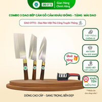 ( Dao OTTO - KHẮC TÊN MIỄN PHÍ ) Combo 3 dao nhà bếp OTTO Chặt Thái Lọc Tặng Mài Dao Thép không gỉ Chuôi Gỗ Cẩm