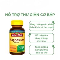 [ Date 2027] Viên bổ sung Magiê hỗ trợ giãn cơ, sức khoẻ Nature Made Magnesium 250mg 100 viên