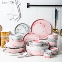 ☽ Đèn Bắc Âu Sang Trọng Bộ Bát Đũa Bộ Đồ Ăn Bằng Gốm Bộ Bát Canh Bát Đĩa Thủ Công Hộ Gia Đình Đũa Thìa Đĩa Trái Cây