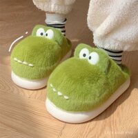 ⭐ ⭐ Dép lông thú cặp đôi cá sấu 3D hoạt hình, dép đi trong nhà, không trượt, ấm áp, thoải mái, đế mềm, dép bông mùa thu đông cho nam và nữ