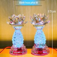 [ Đẹp lung linh ] Đèn thờ cúng hoa sen pha lê trái thơm cao 17cm