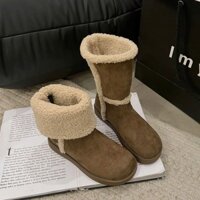 ( ĐI 2 KIỂU ) Bốt cổ lông nữ da lộn đế nhẹ CROW Shoes Boot