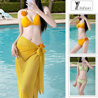 ♥ Đồ bơi hai mảnh bikini sáng màu phong cách Chanel, đầm dài cho phụ nữ, khăn quàng cổ, phong cách sexy thuần khiết, bãi biển hoa trà