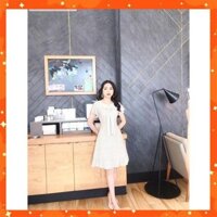 ( ĐỒ NỮ ĐẸP ) ĐẦM CHẤM BI CỔ PHỐI NƠ LAI BÈO - HL9SO