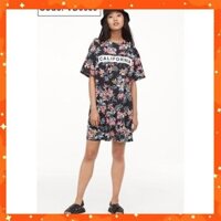 ( ĐỒ NỮ ĐẸP ) ĐẦM THUN LỤA MÀU ĐEN HỌA TIẾT HOA LÁ - HL9SO