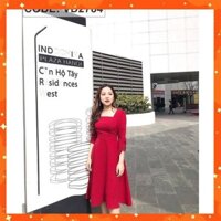 ( ĐỒ NỮ ĐẸP ) ĐẦM XÒE MÀU ĐỎ TAY LỠ VẢI CÁT NHẬT - HL9SO