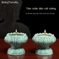 ☃ Đồ trang trí bằng gốm sứ "Tám ngọn nến trắng tốt lành" Qizhen, Giá đỡ đèn bơ, Đèn Changming của Đức Phật