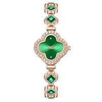 ☆ ★ Đồng hồ ngọc bích dát vàng sang trọng cho phụ nữ, đồng hồ quartz kiểu Pháp độc đáo với vòng tay cỏ ba lá ngọc lục bảo cho phụ nữ/3.6