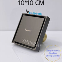 ( Đồng Thau Đúc Siêu Dày - 10*10 CM ) Ga Thoát Sàn , Phễu Thoát Nước Nhà Tắm SHINRAI Mạ Đen Titan Chống Mùi Hôi TS036