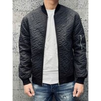 [ Đủ Mẫu ] Áo khoác Bomber phao Burberry Đen họa tiết TB thêu nổi phối túi khóa zip tay LA NV