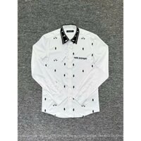 [ Đủ Mẫu ] Áo sơ mi dài tay Neil Barret Trắng họa tiết tia sét logo thêu ngực phối cổ Đen LA HL