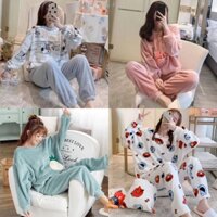 ♕✽[ ĐƯỢC ĐỔI TRẢ] Bộ đồ ngủ nữ, pijama, quần áo mặc nhà dài tay nhung bông giữ nhiệt thu đông xuân QA05