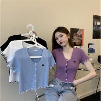 💕 Em.boutique 💕 ÁO THUN LEN NỮ TAY NGẮN HỌA TIẾT THÊU XINH XẮN - SWEET HEART  💕