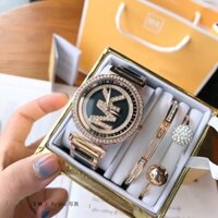 [ ] Fashion lady turntable with steel belt  luxury watch set come  with gifit box and jewelry quartz watches