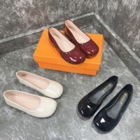 ( Fom to lùi 1 size )Giày nữ, giày búp bê mũi tròn da bóng mềm đế dẻo êm chân mã H99