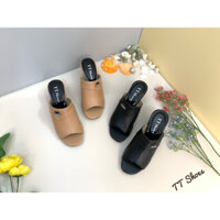 ( form nhỏ mn tăng 1 size ạ ) dép cao gót trung niên 5cm đính khoá da mờ cao cấp TT Shoes hiep5cm