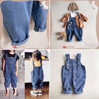 🅷🅴 [🔥Form nhỏ] Quần yếm jean cho bé trai bé gái, chất dầy mềm mại, có khuy kim loại điều chỉnh, phong cách Hàn Quốc