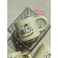 [ Free gói quà + viết thư] Ly cốc sứ có quai Thỏ và bánh kem cutee HAPPY BIRTHDAY