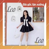 ঔৣ [FREE SHIP + RẺ VÔ ĐỊCH] Váy cổ vest nơ trắng bồng gấu dáng xòe - Leo mã 978 ঔৣ