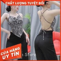 🎁 FREE SHIP 🎁 Set áo yếm hở lưng cột dây, đan dây hoạ tiết sọc ngựa vằn quần dài - S3031 ✔️hienphamstore✔️