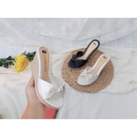 [ Freeship 99k Toàn Quốc ]đôi Cao gót đế xuồng dép nơ da kim tuyến
