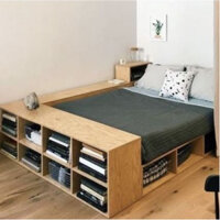 [ Freeship HCM ] Giường Ngủ Gỗ Công Nghiệp MDF Kiểu Nhật - Giường Ngủ Có Kệ Để đồ Tiện Lơi - Phong Cách Hiện Đại